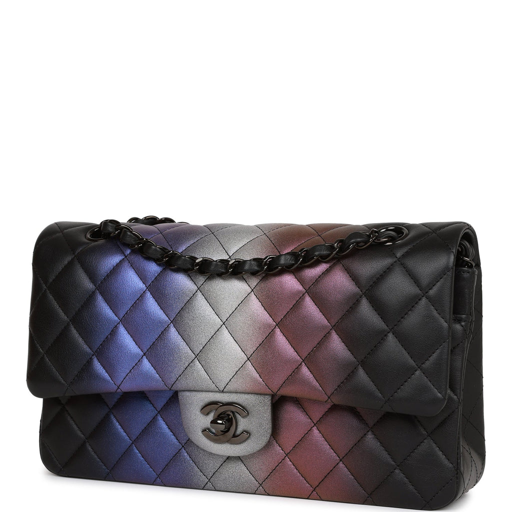 Pre-owned Chanel Medium Classic Double Flap Bag Multicolor Iridescent Calfskin Black Hardware