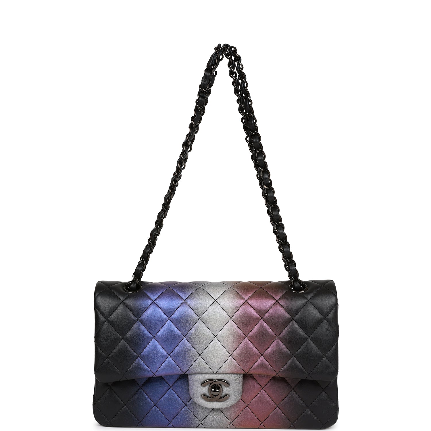 Pre-owned Chanel Medium Classic Double Flap Bag Multicolor Iridescent Calfskin Black Hardware