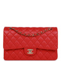 Pre-owned Chanel Medium Classic Double Flap Bag Red Caviar Light Gold Hardware