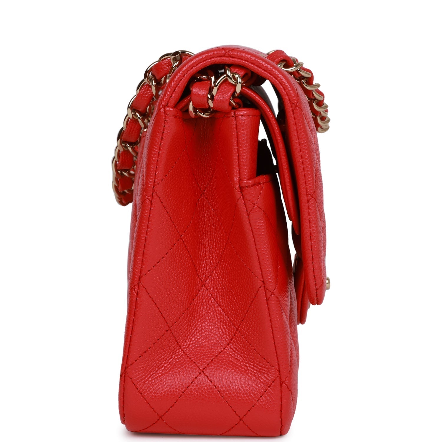 Pre-owned Chanel Medium Classic Double Flap Bag Red Caviar Light Gold Hardware