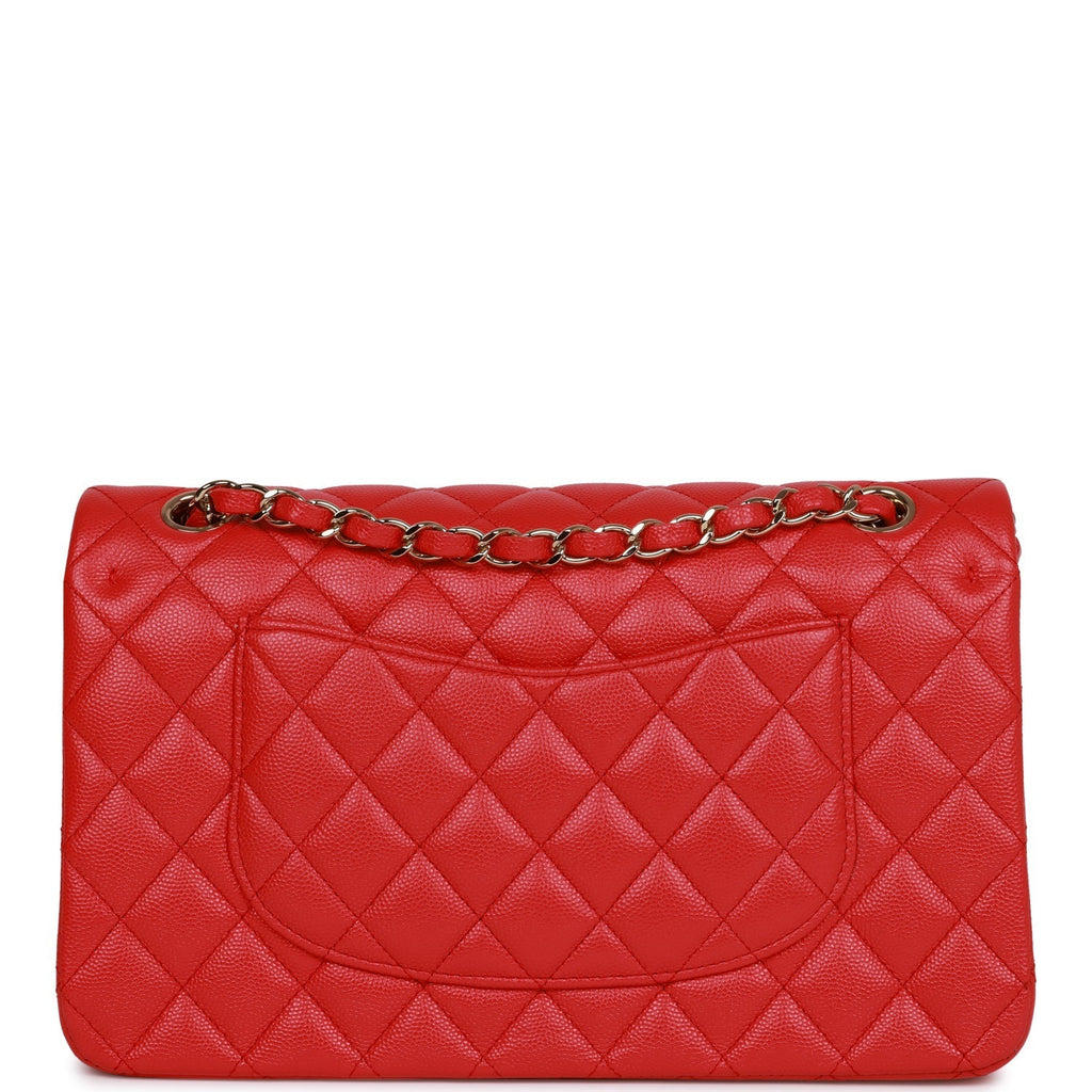 Pre-owned Chanel Medium Classic Double Flap Bag Red Caviar Light Gold Hardware