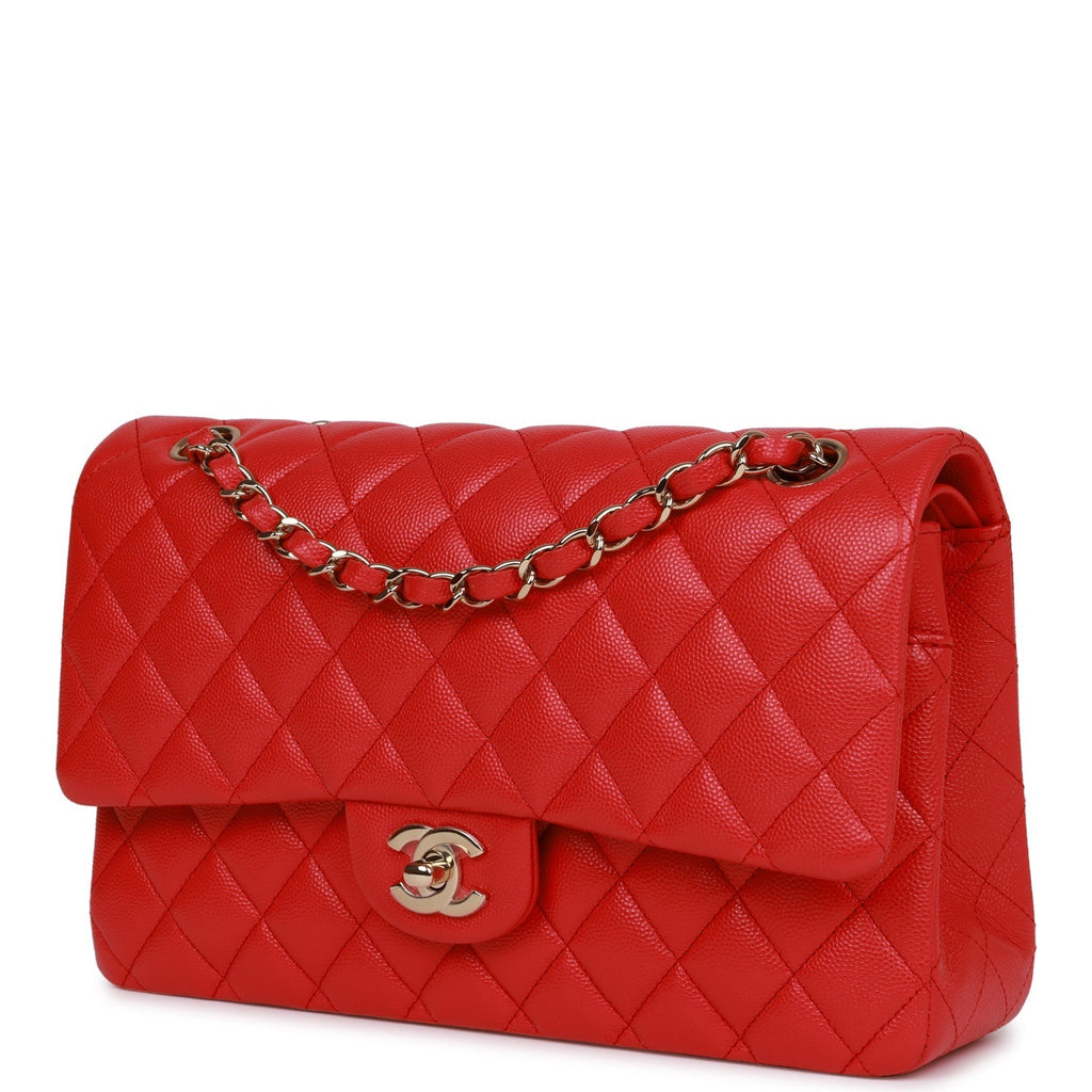 Pre-owned Chanel Medium Classic Double Flap Bag Red Caviar Light Gold Hardware