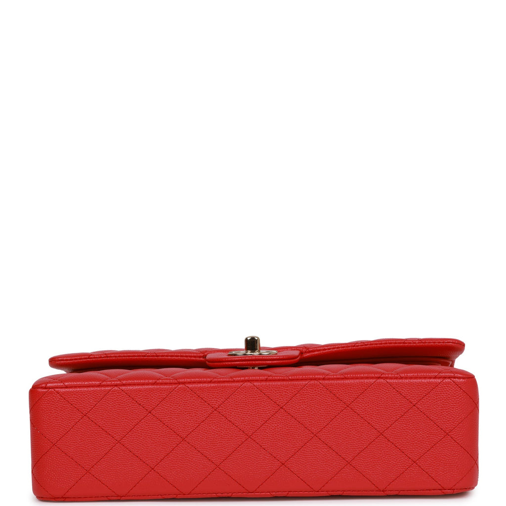 Pre-owned Chanel Medium Classic Double Flap Bag Red Caviar Light Gold Hardware