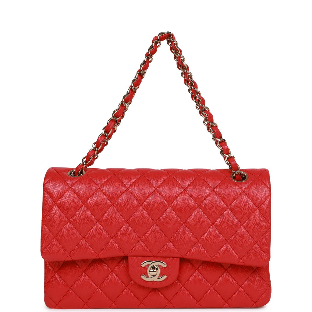 Pre-owned Chanel Medium Classic Double Flap Bag Red Caviar Light Gold Hardware