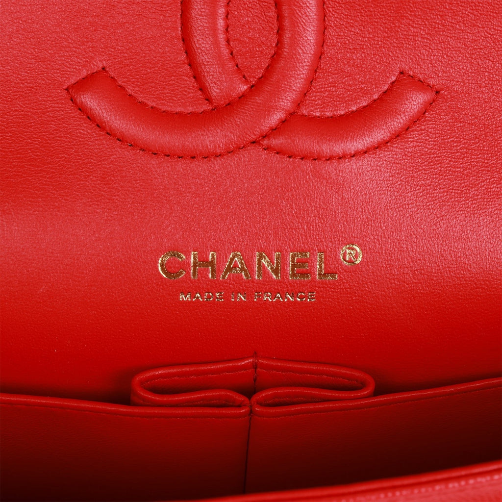 Pre-owned Chanel Medium Classic Double Flap Bag Red Caviar Light Gold Hardware