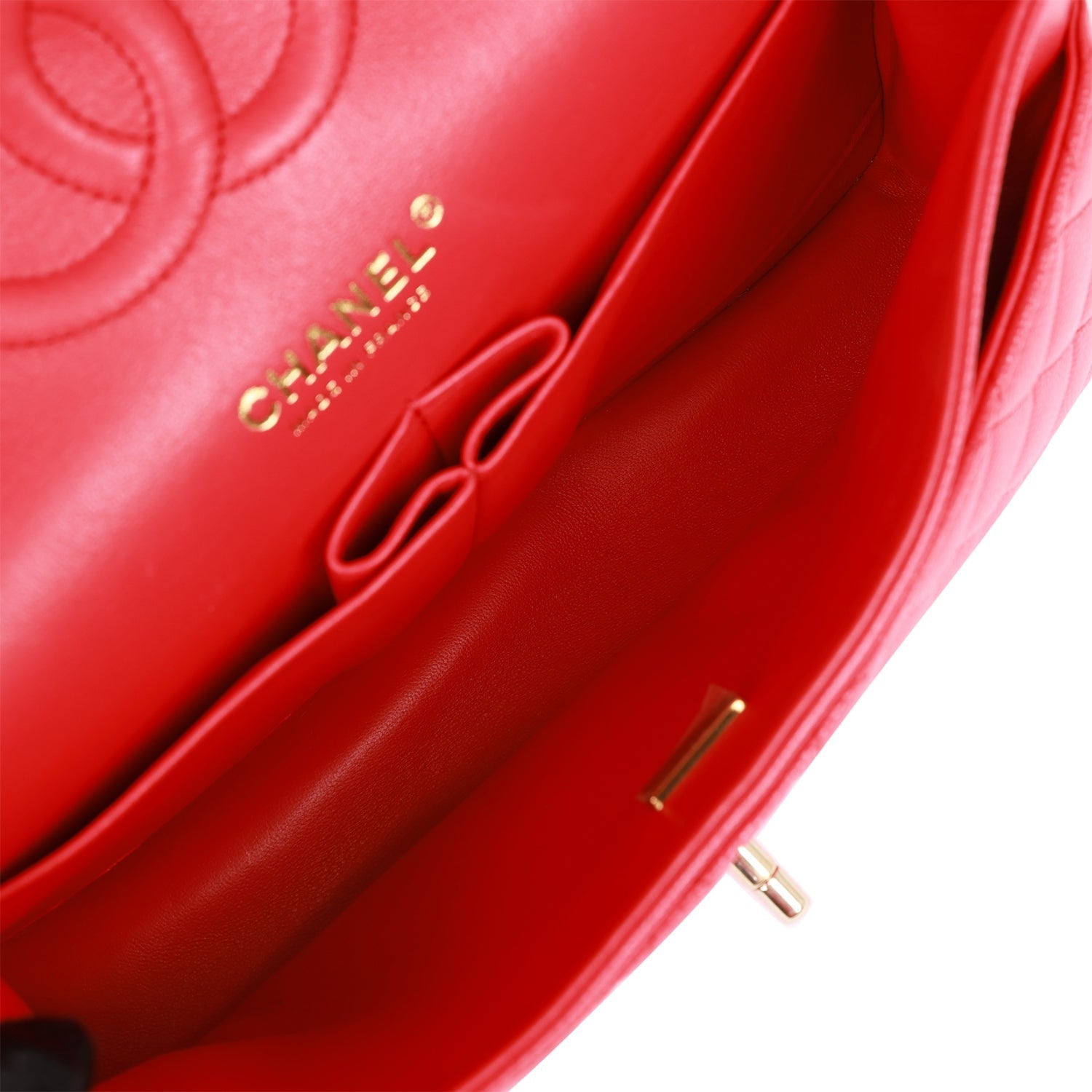 Pre-owned Chanel Medium Classic Double Flap Bag Red Caviar Light Gold Hardware