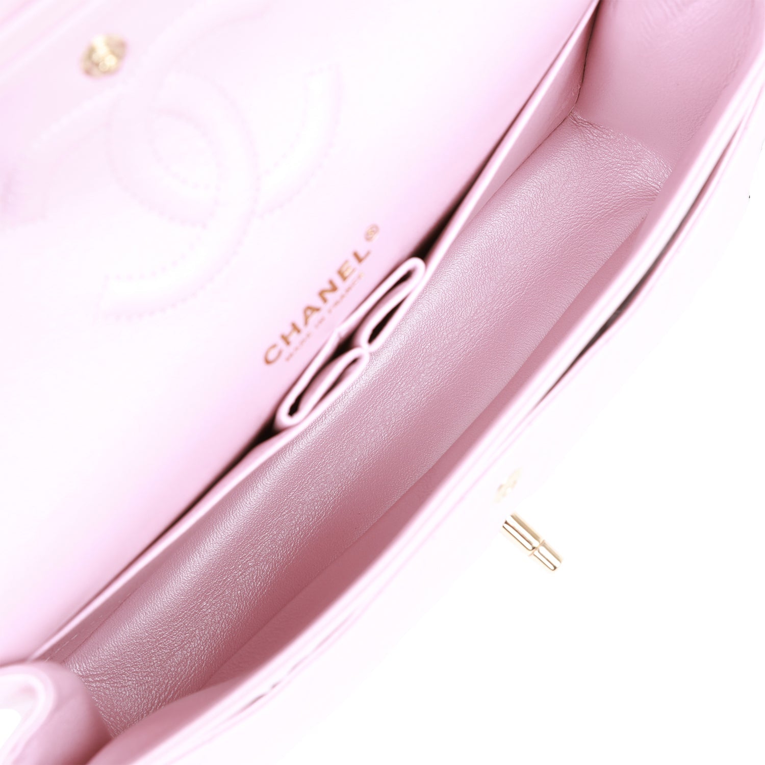 Chanel Medium Classic Double Flap Bag Pink Iridescent Lambskin Light Gold Hardware