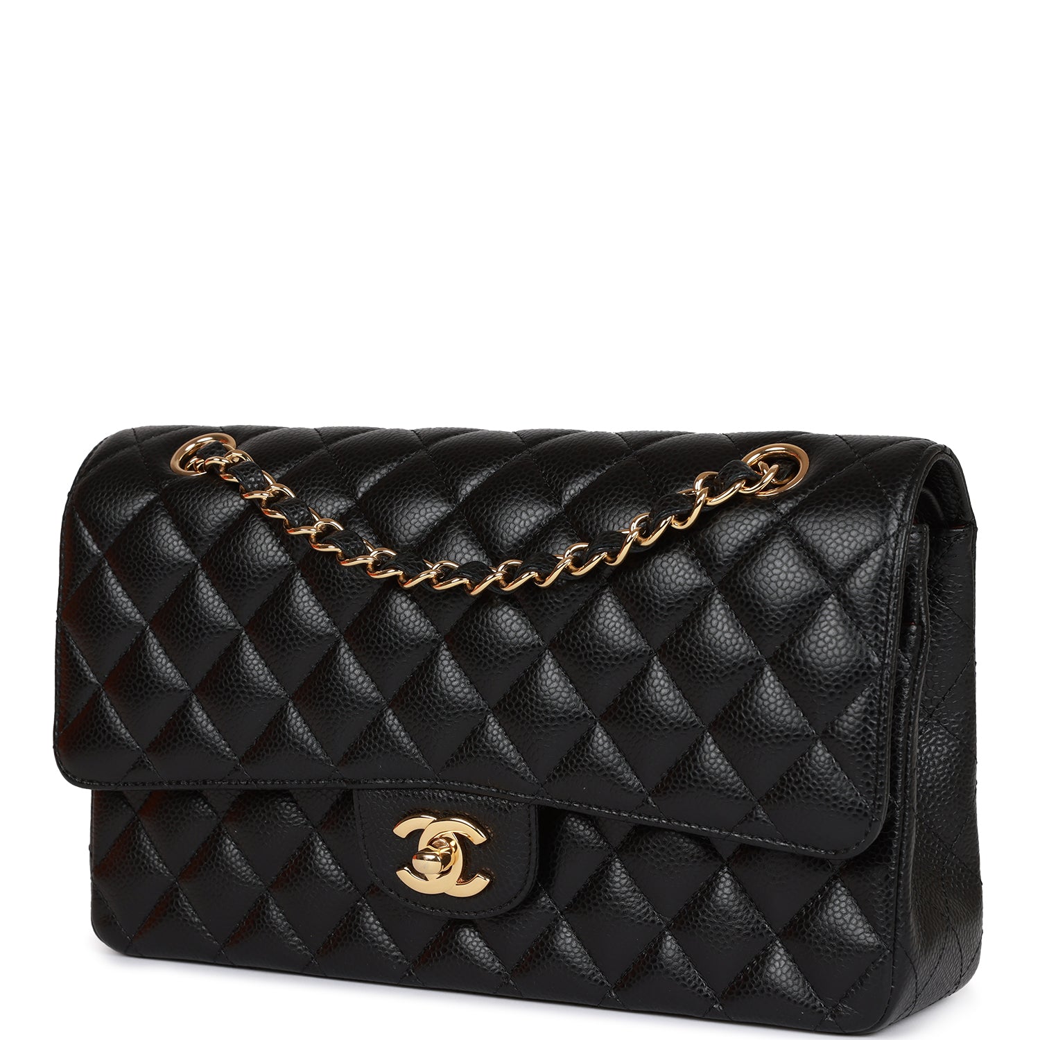 Pre-owned Chanel Medium Classic Double Flap Bag Black Caviar Gold Hardware
