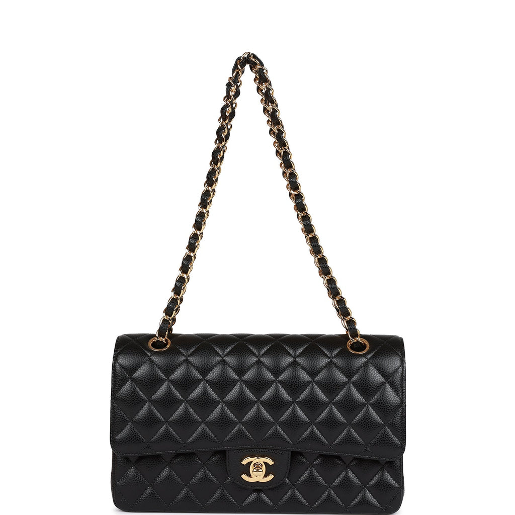 Pre-owned Chanel Medium Classic Double Flap Bag Black Caviar Gold Hardware