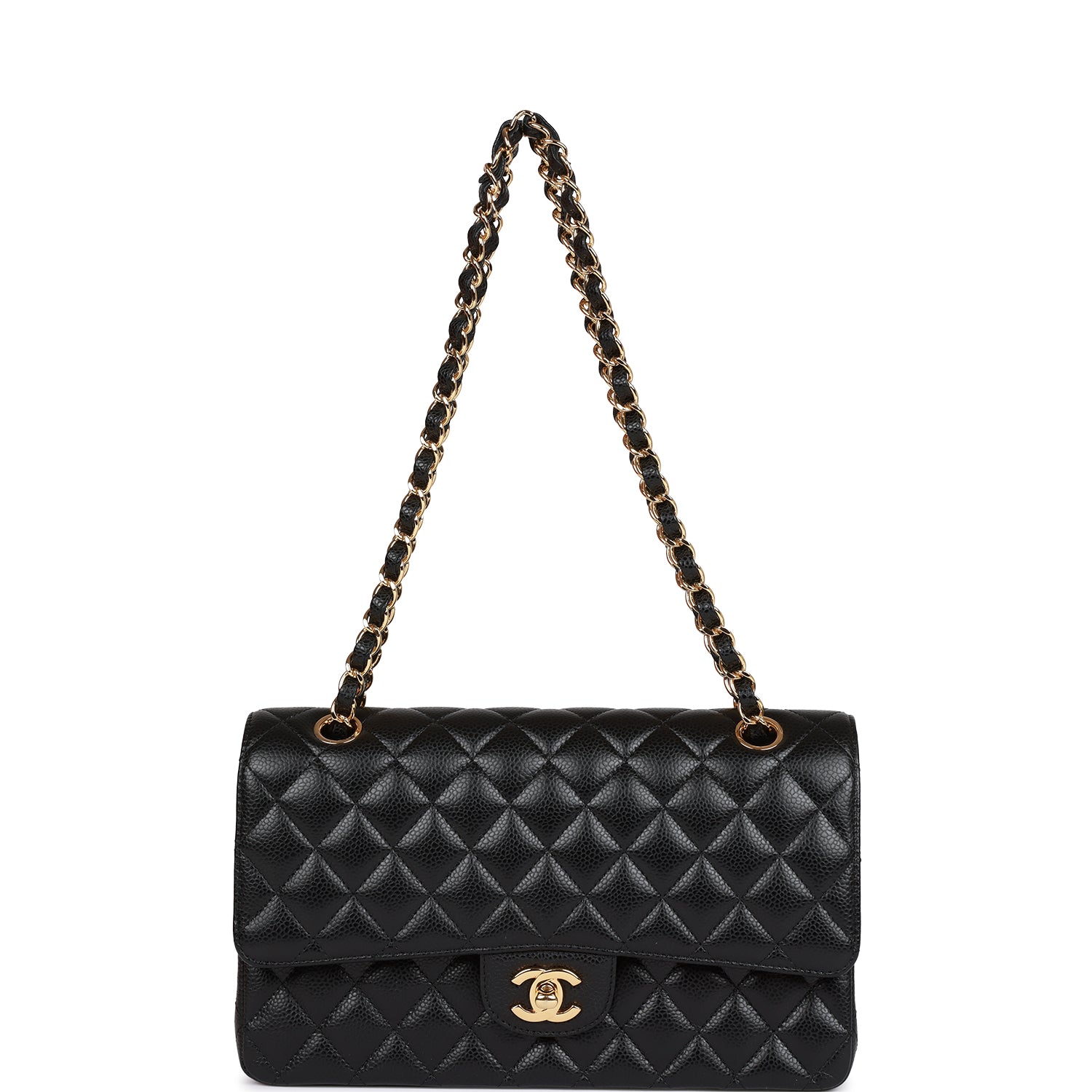 Pre-owned Chanel Medium Classic Double Flap Bag Black Caviar Gold Hardware