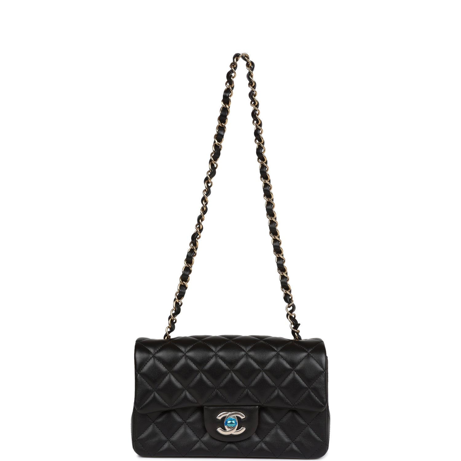 Chanel Mini Rectangular Flap Bag Black Lambskin Light Gold Hardware