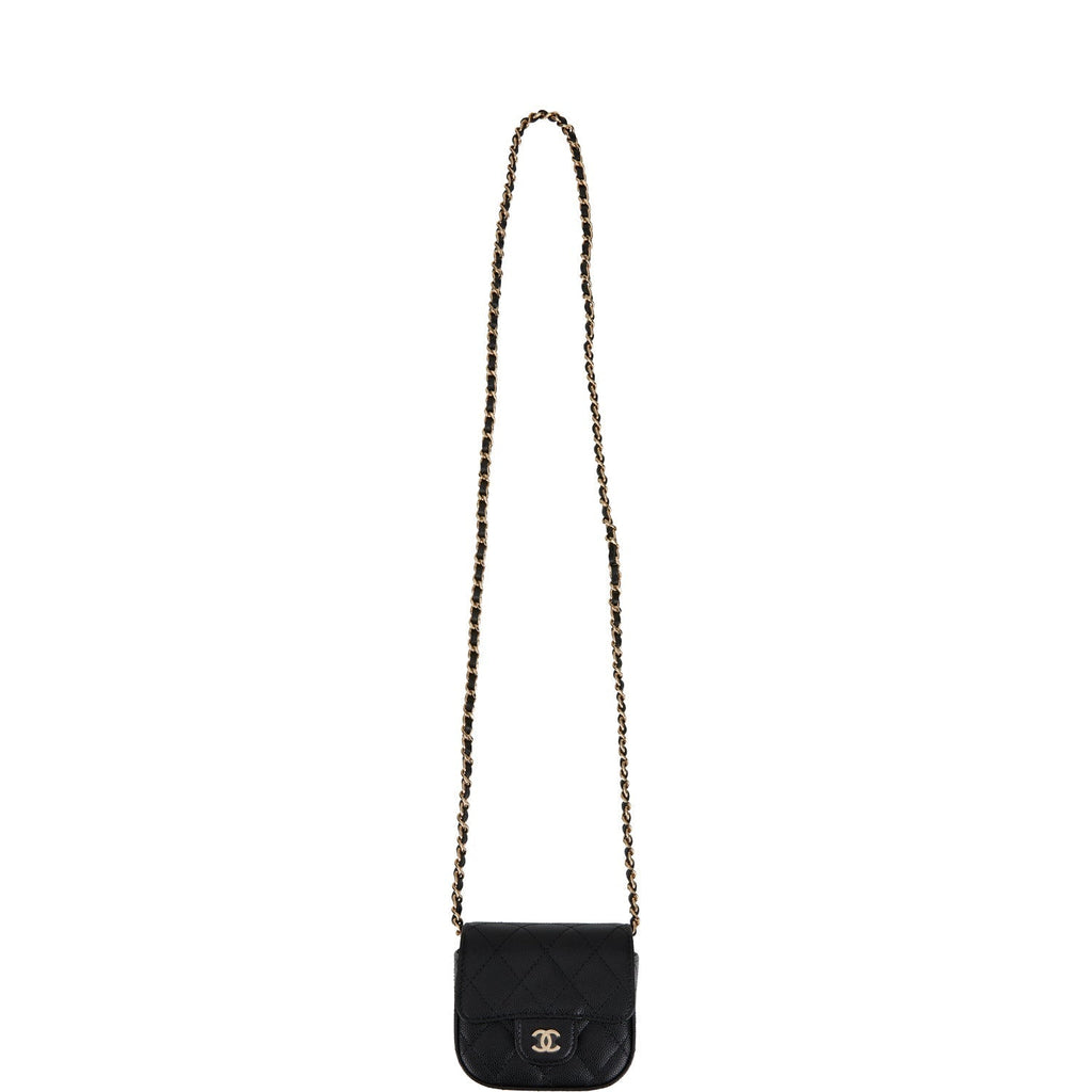 Chanel Mini Clutch With Chain Bag Black Caviar Gold Hardware