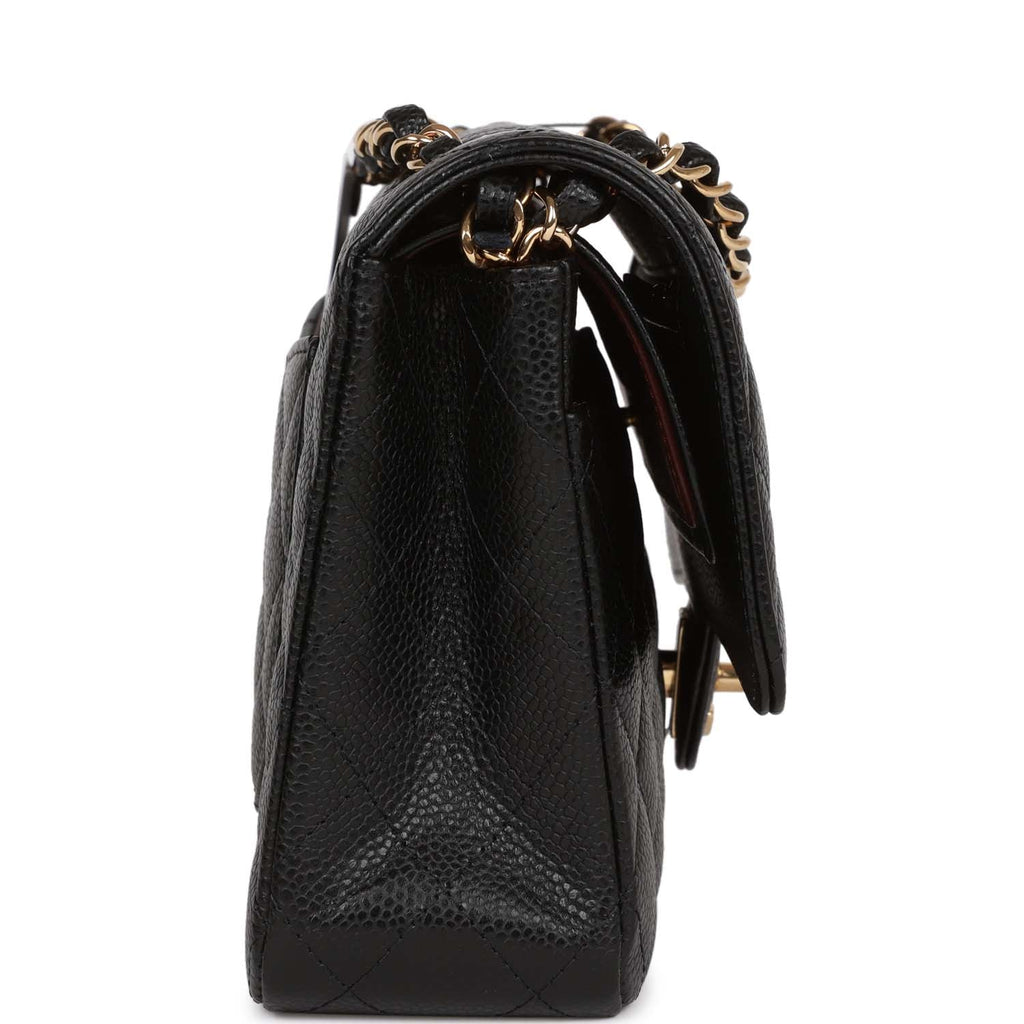 Chanel Medium Classic Double Flap Bag Black Quilted Caviar Gold Hardware