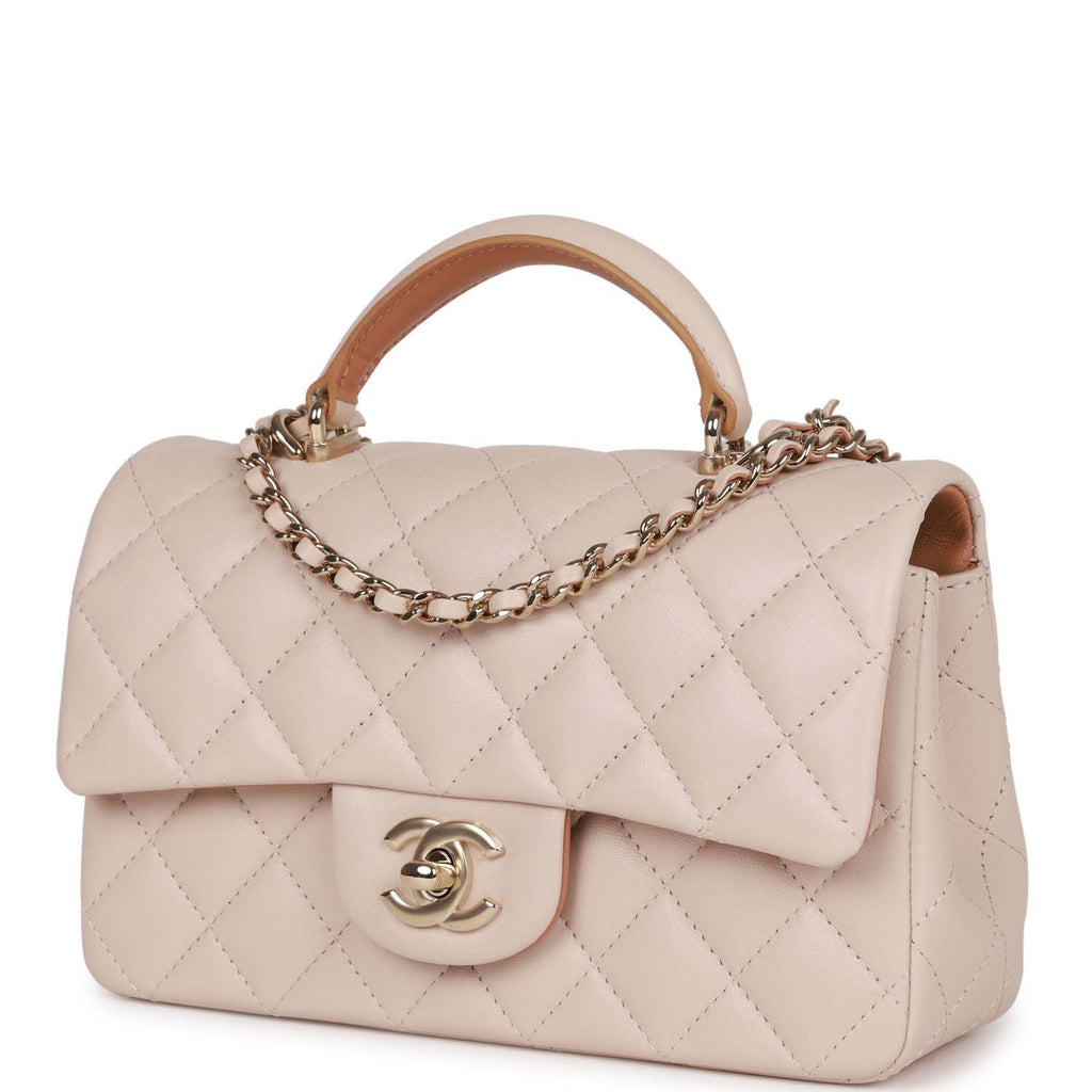 Chanel Medium Flap with Top Handle Beige and Caramel Lambskin Light Gold Hardware