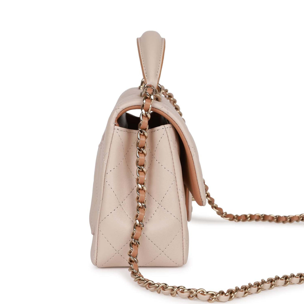 Chanel Medium Flap with Top Handle Beige and Caramel Lambskin Light Gold Hardware