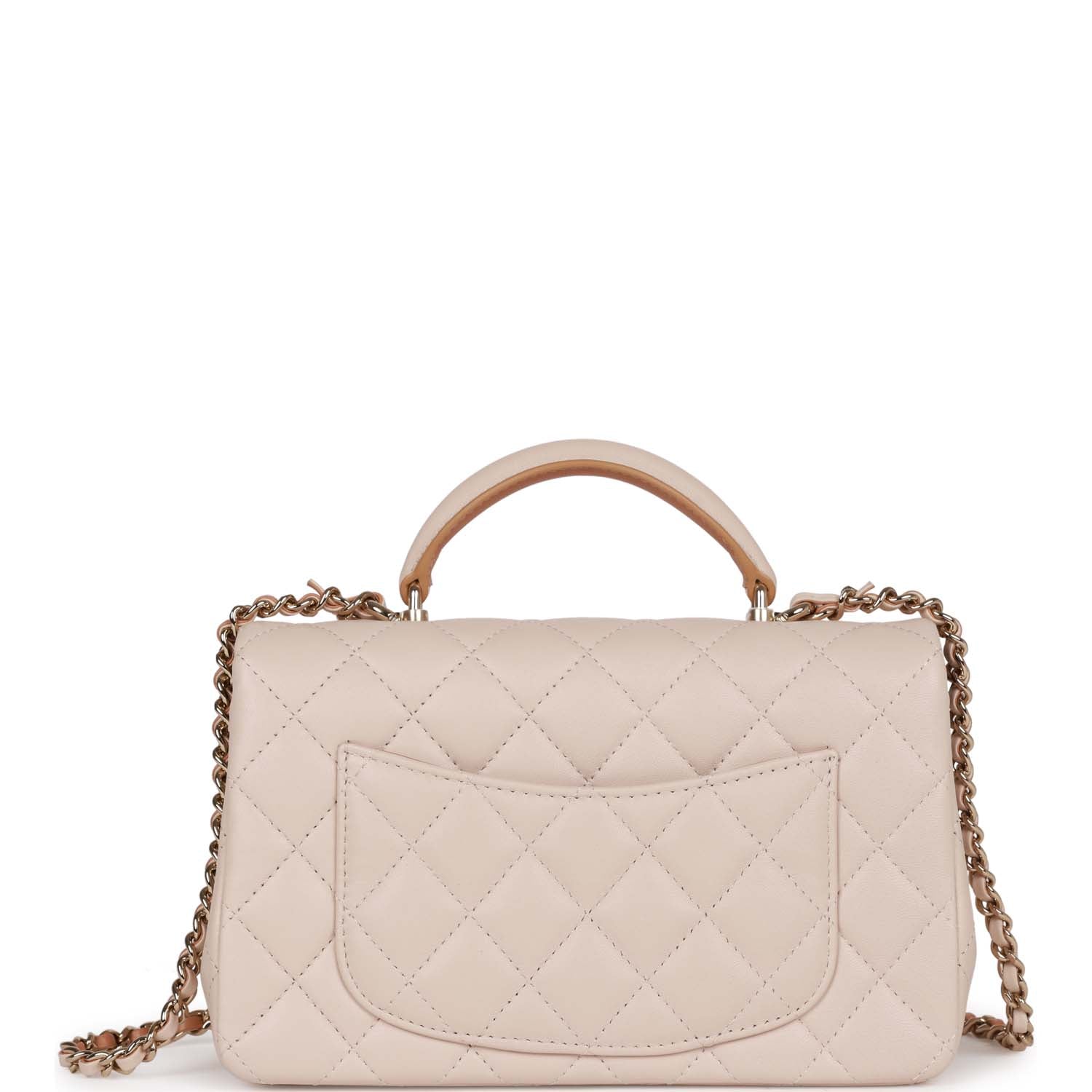 Chanel Medium Flap with Top Handle Beige and Caramel Lambskin Light Gold Hardware