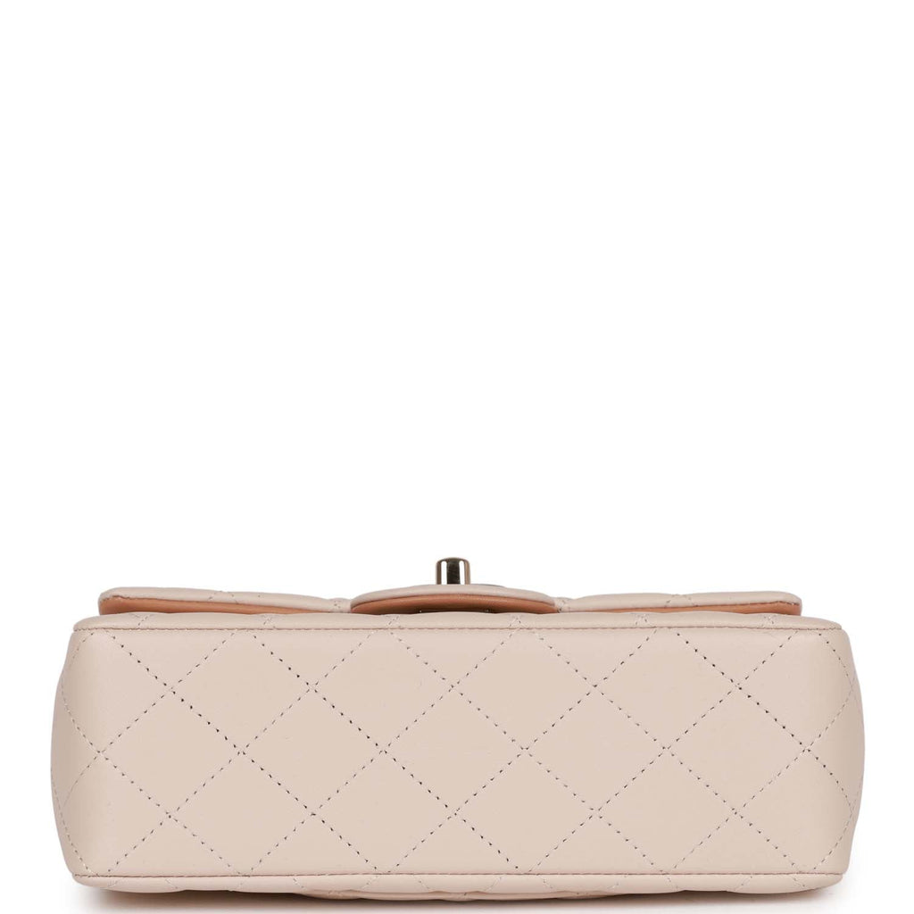 Chanel Medium Flap with Top Handle Beige and Caramel Lambskin Light Gold Hardware