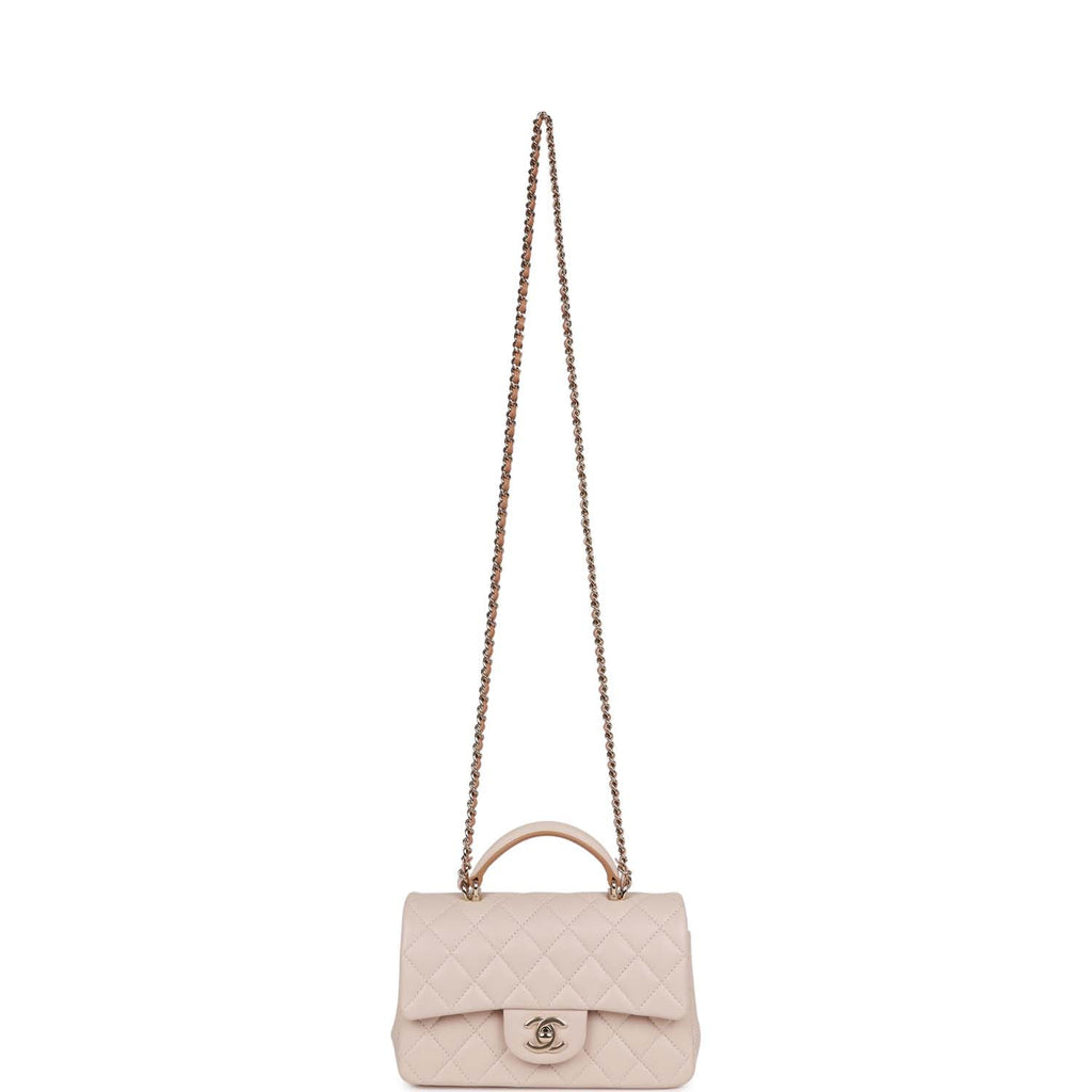 Chanel Medium Flap with Top Handle Beige and Caramel Lambskin Light Gold Hardware
