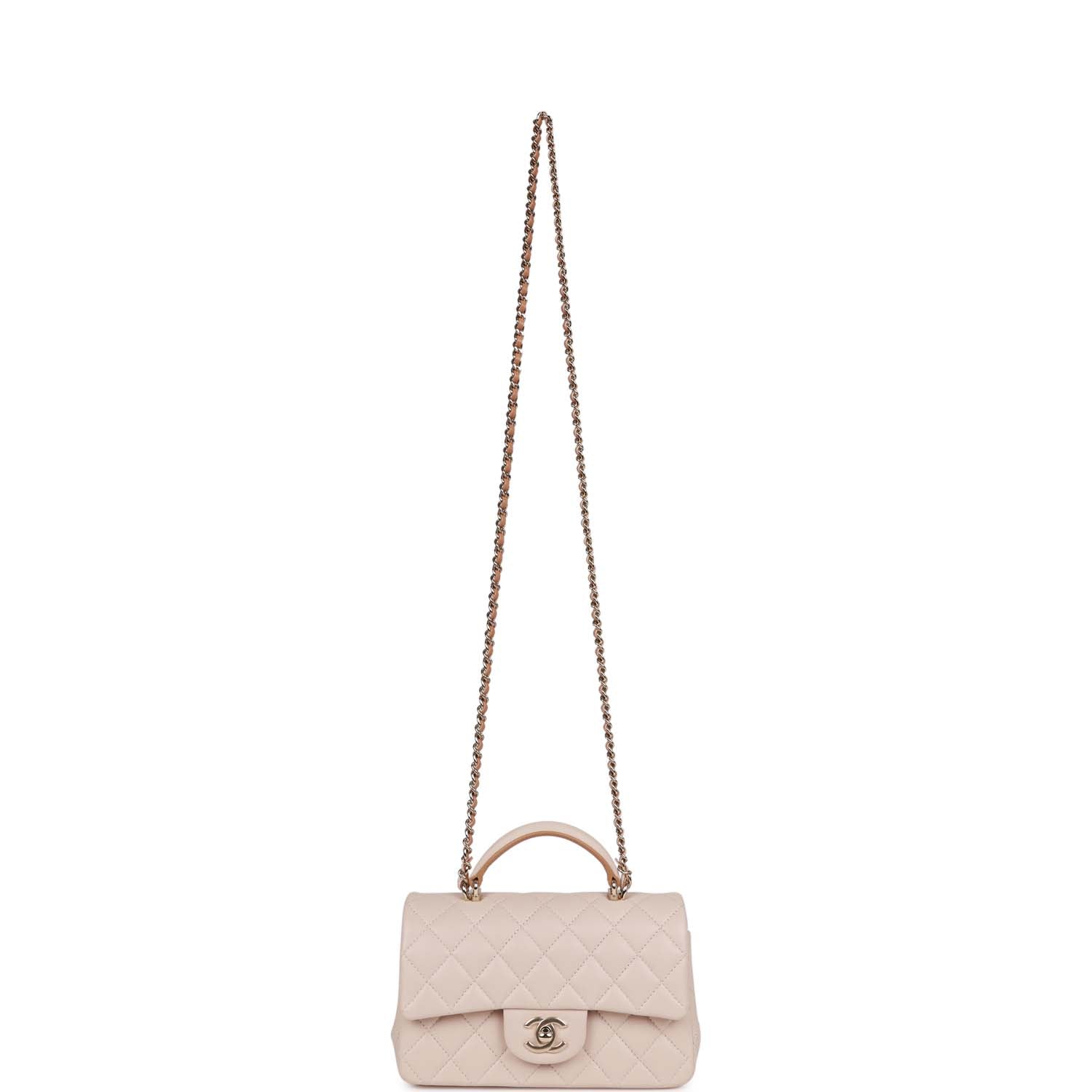 Chanel Medium Flap with Top Handle Beige and Caramel Lambskin Light Gold Hardware
