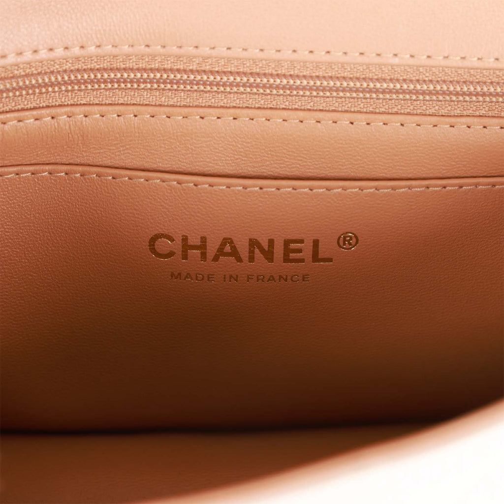 Chanel Medium Flap with Top Handle Beige and Caramel Lambskin Light Gold Hardware