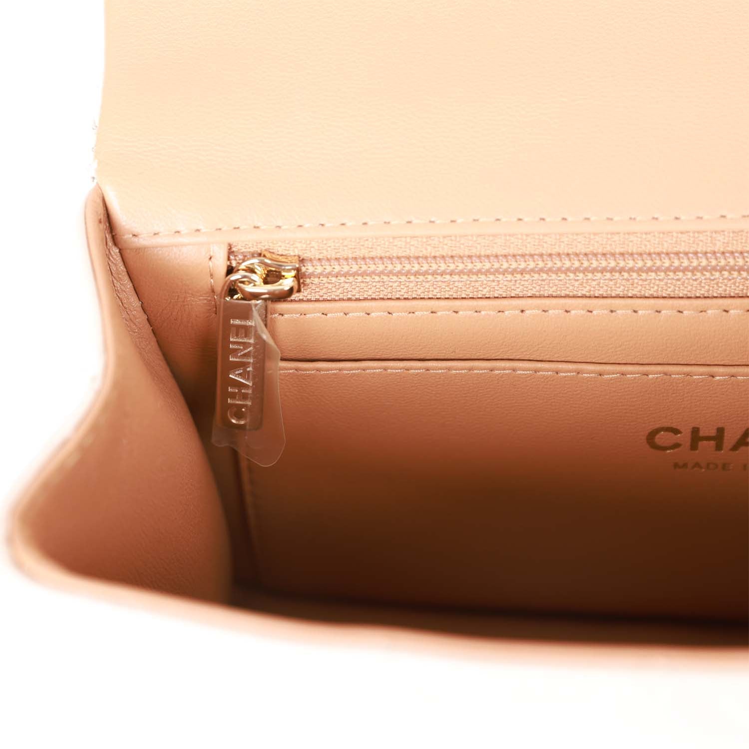 Chanel Medium Flap with Top Handle Beige and Caramel Lambskin Light Gold Hardware