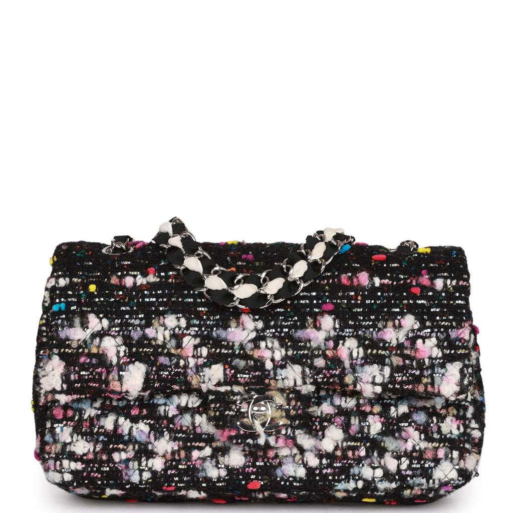 Pre-owned Chanel Medium Classic Double Flap Multicolor Tweed Silver Hardware