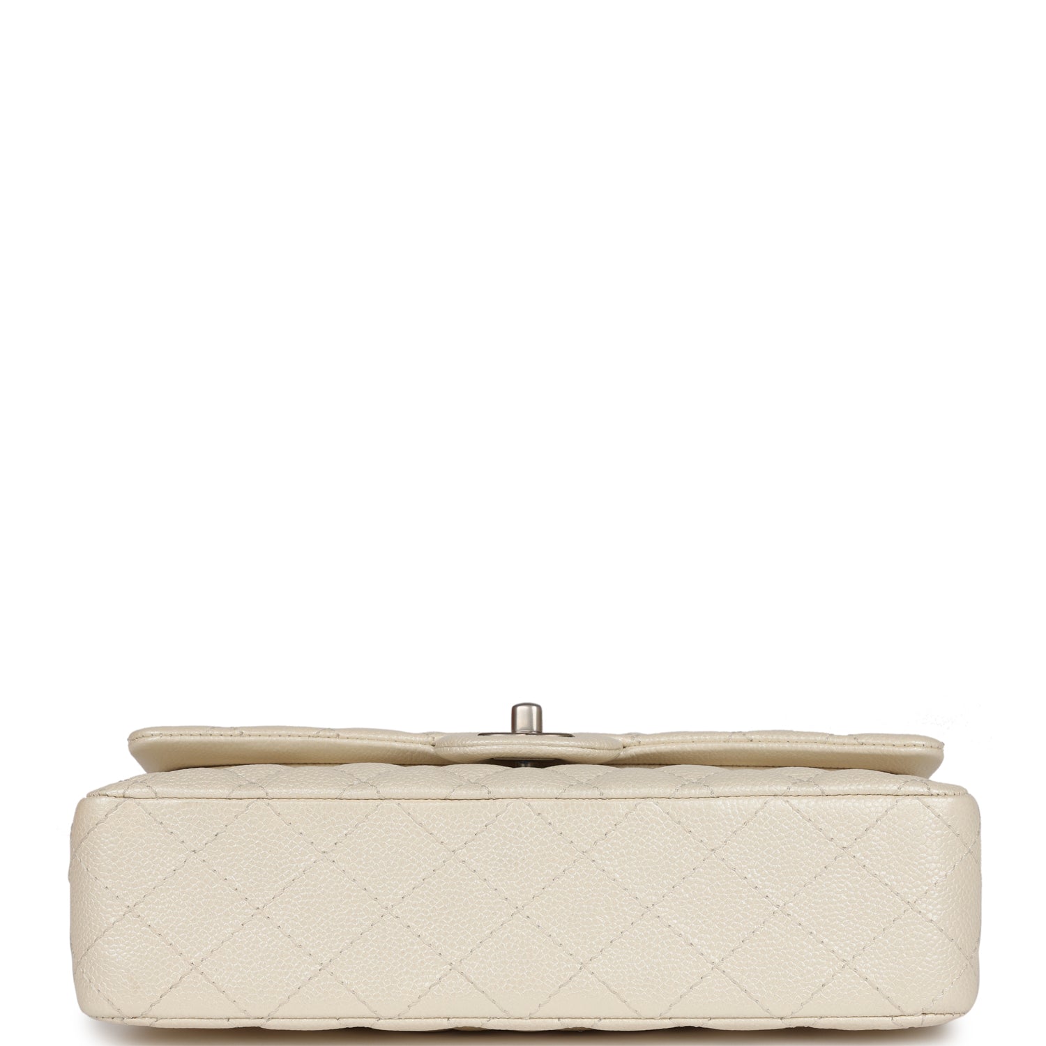 Pre-owned Chanel Medium Classic Double Flap Pearlescent Ivory Caviar Brushed Silver Hardware