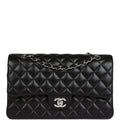 Chanel Medium Classic Double Flap Black Lambskin Silver Hardware
