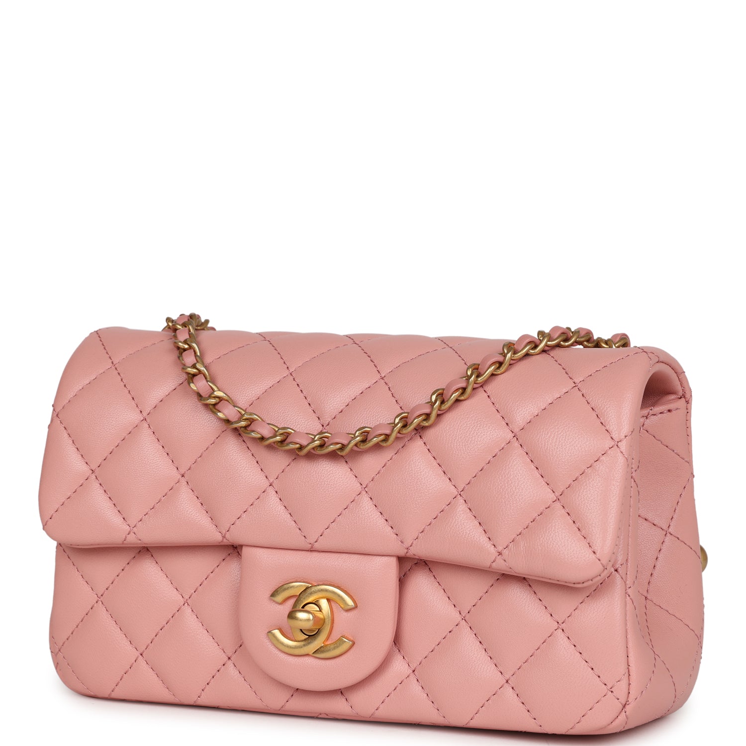 Chanel Pearl Crush Mini Rectangular Flap Dark Pink Lambskin Brushed Gold Hardware