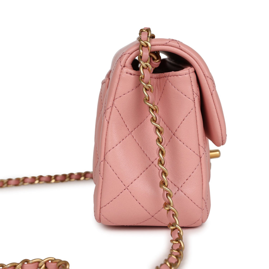 Chanel Pearl Crush Mini Rectangular Flap Dark Pink Lambskin Brushed Gold Hardware
