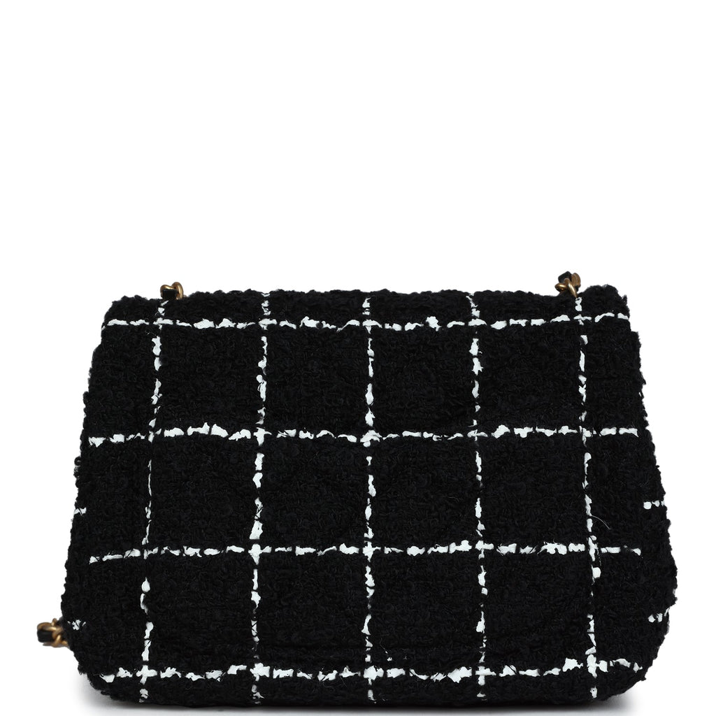Chanel Pearl Crush Mini Square Flap Bag White and Black Tweed Antique Gold Hardware
