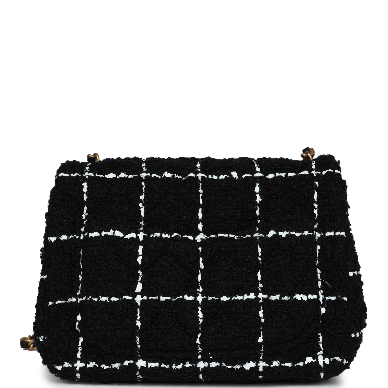 Chanel Pearl Crush Mini Square Flap Bag White and Black Tweed Antique Gold Hardware