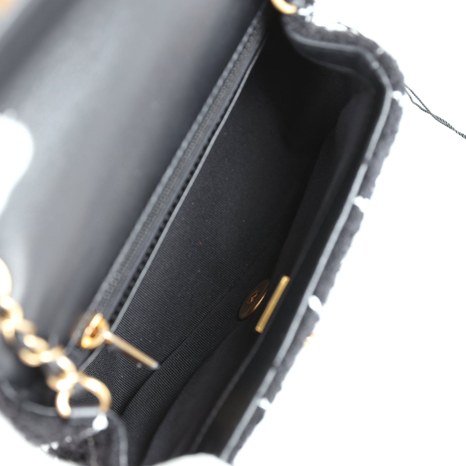 Chanel Pearl Crush Mini Square Flap Bag White and Black Tweed Antique Gold Hardware