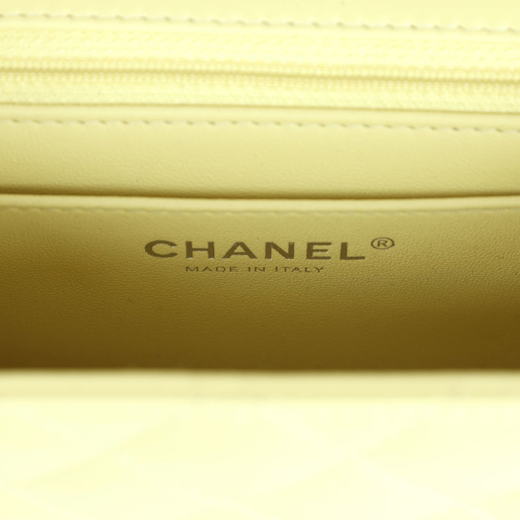 Chanel Mini Square Flap Bag Yellow Lambskin Silver Hardware