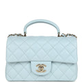 Chanel Mini Rectangular Flap with Top Handle Light Blue Lambskin Light Gold Hardware