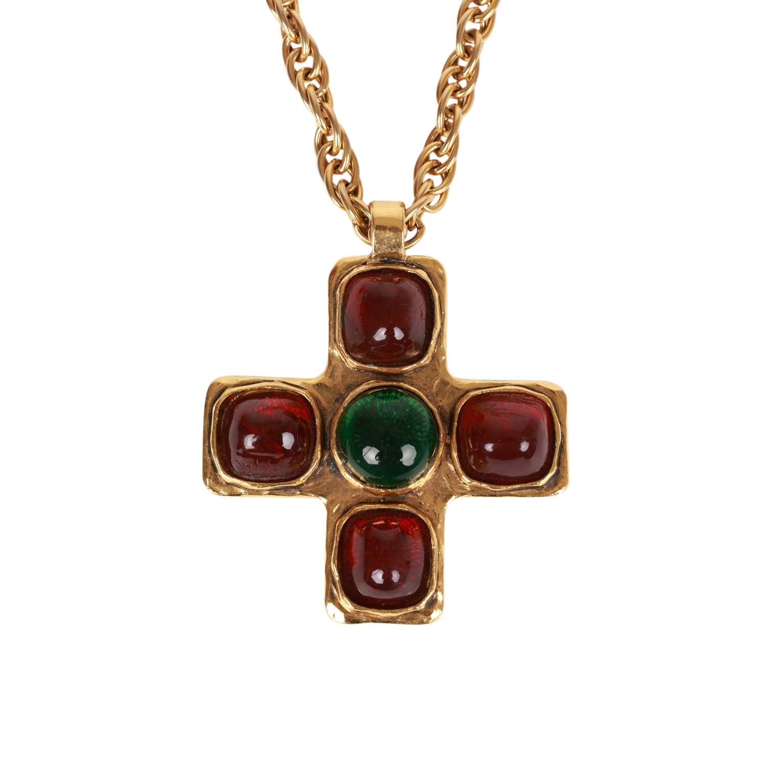 Vintage Chanel Gold Gripoix Byzantine Cross Pendant Necklace
