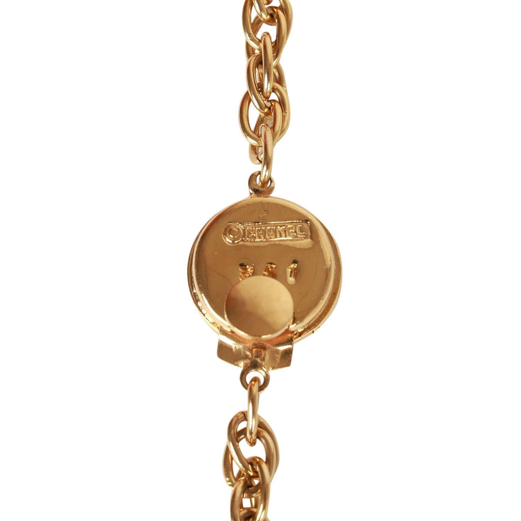 Vintage Chanel Gold Plated Hanging Green Gripoix and CC Pendant Necklace