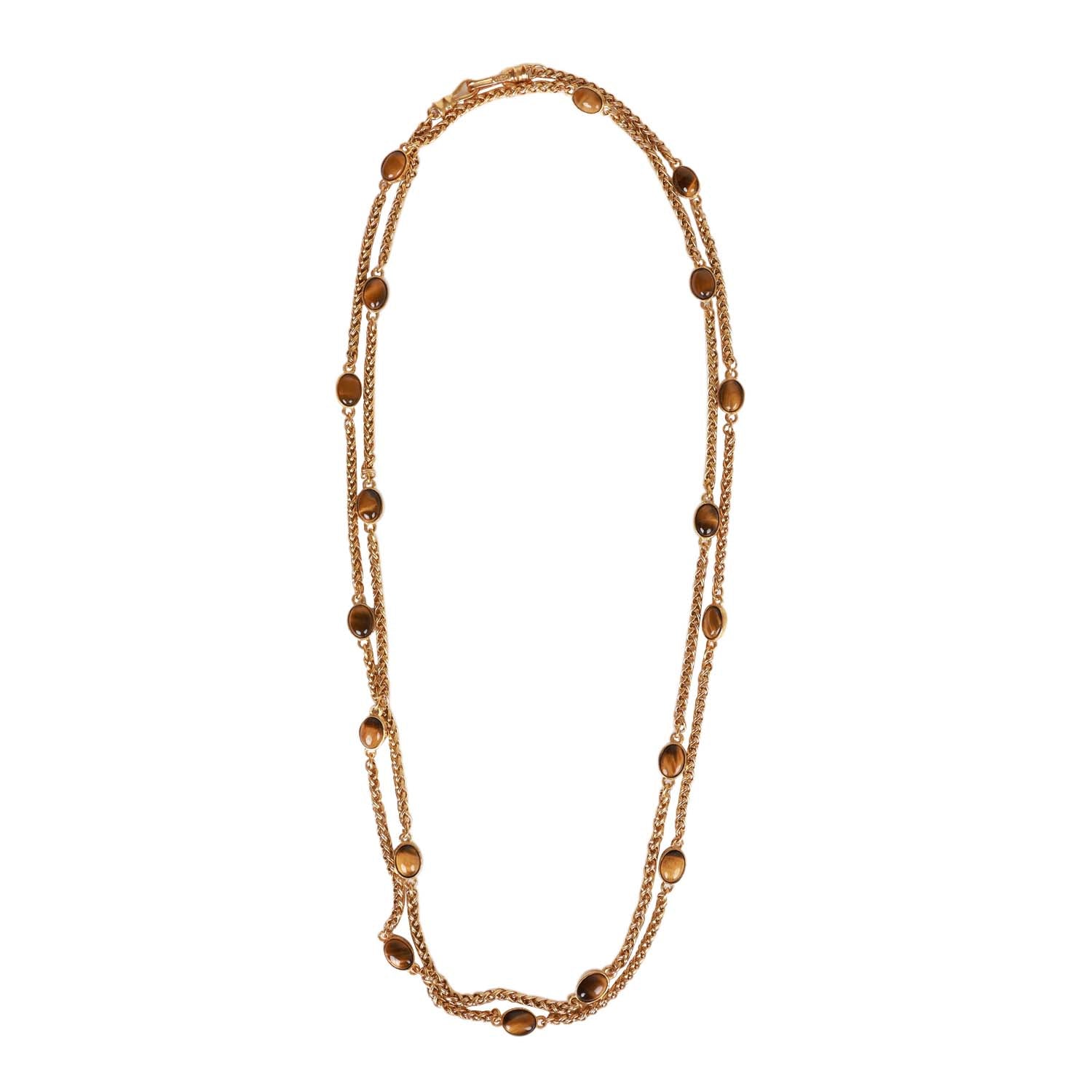 Vintage Chanel Gold Plated Tigers Eye Long Necklace