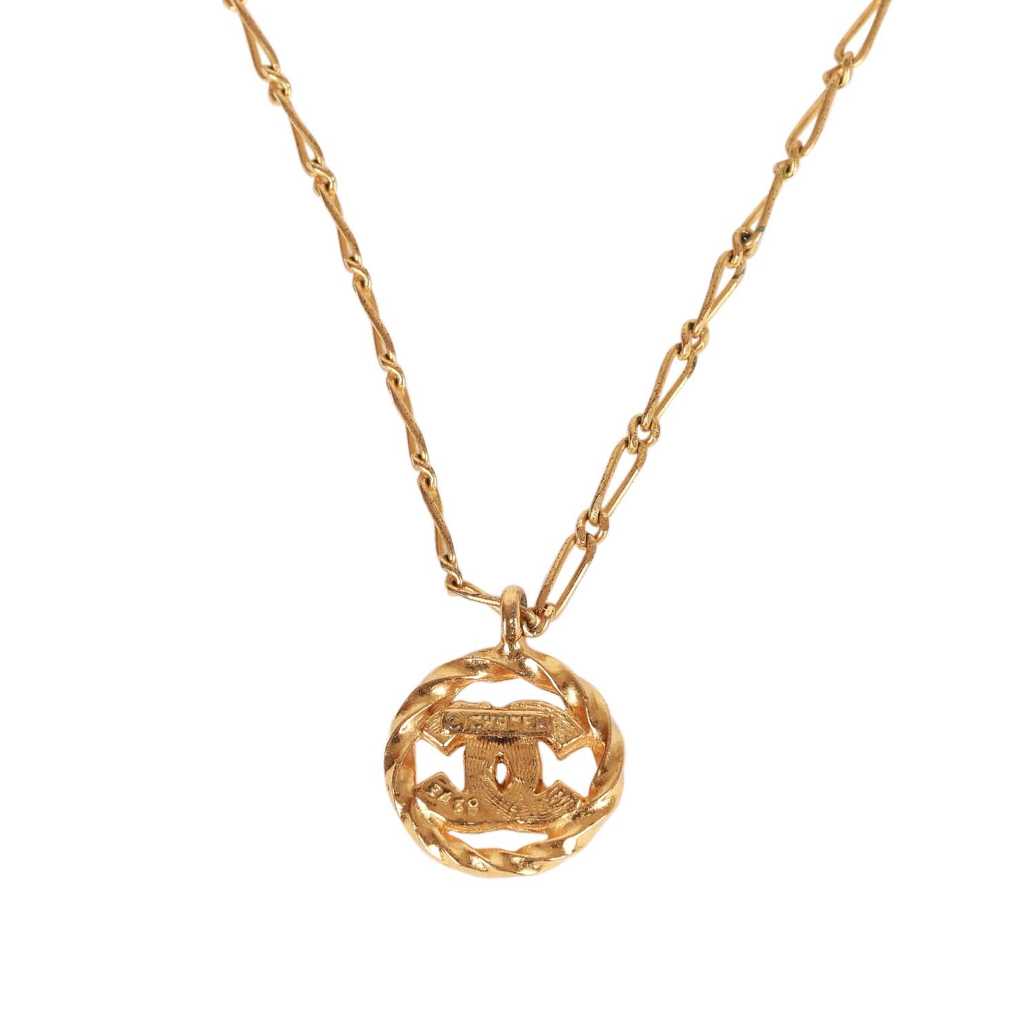 Vintage Chanel Gold Plated Crystal CC Charm Necklace