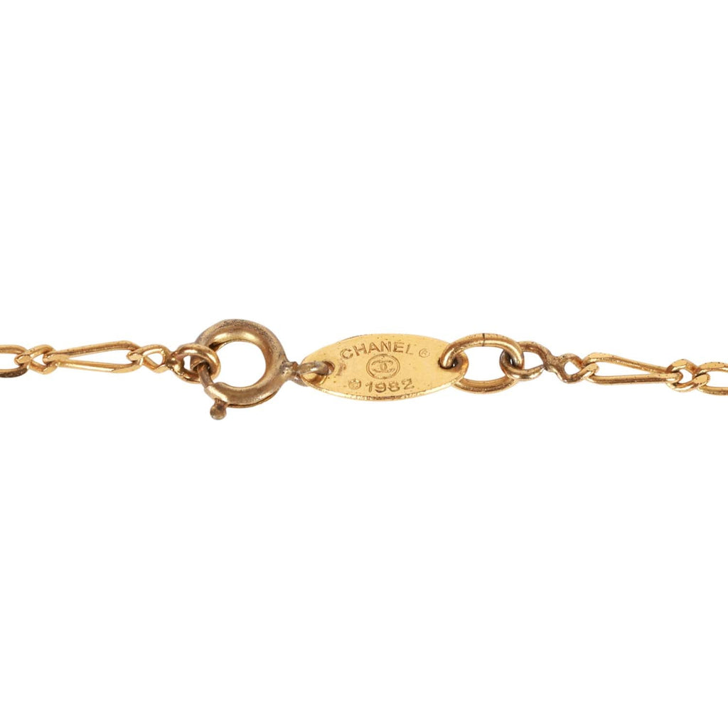 Vintage Chanel Gold Plated Crystal CC Charm Necklace