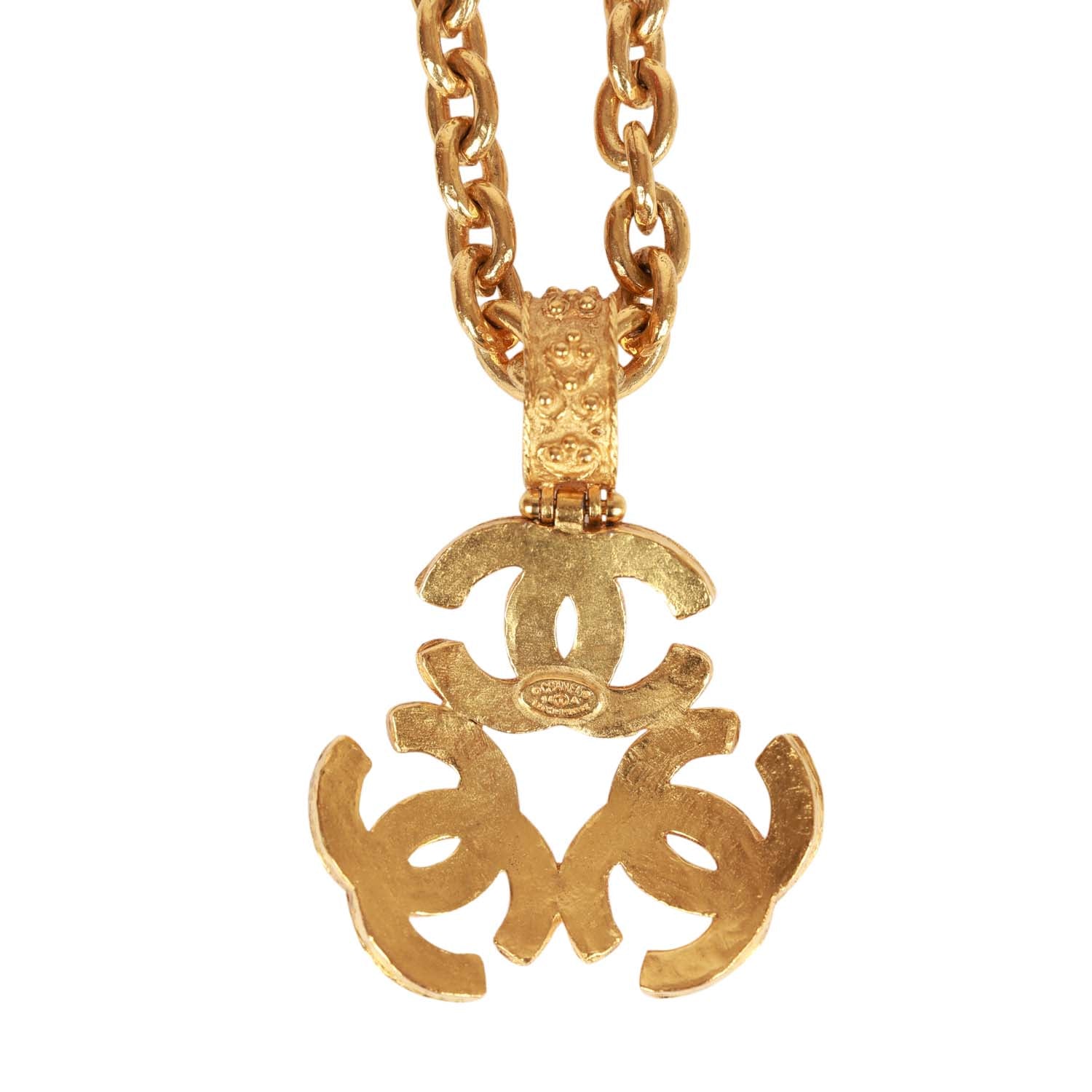 Vintage Chanel Gold Plated Triple Interlocking CC Necklace