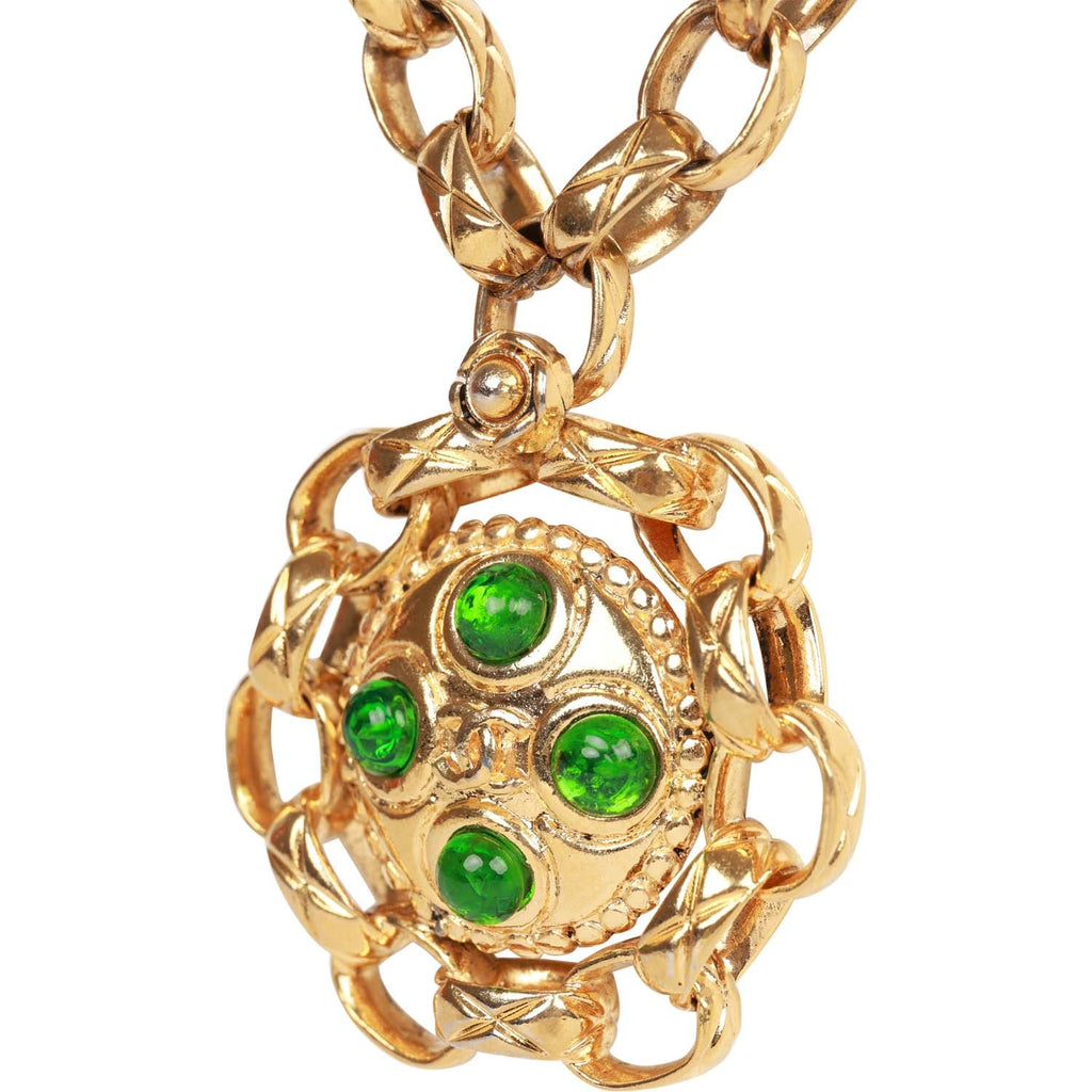 Vintage Chanel Gold Plated Gripoix Cocomark Pendant Necklace