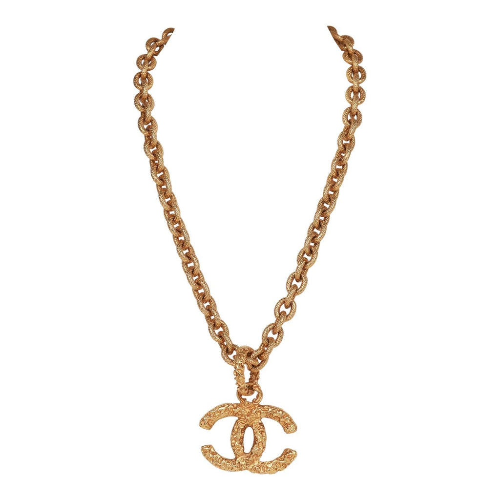 Vintage Chanel Gold Plated Lava CC Pendant Necklace