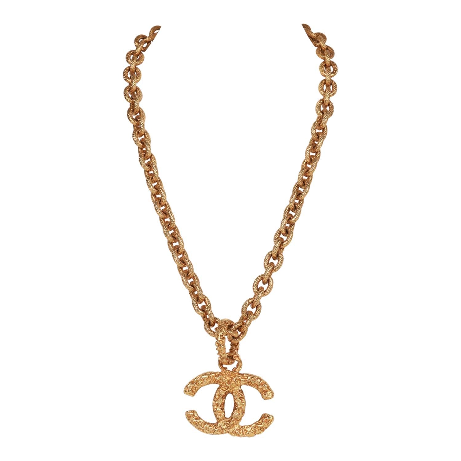 Vintage Chanel Gold Plated Lava CC Pendant Necklace