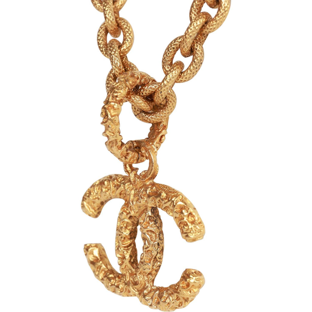 Vintage Chanel Gold Plated Lava CC Pendant Necklace