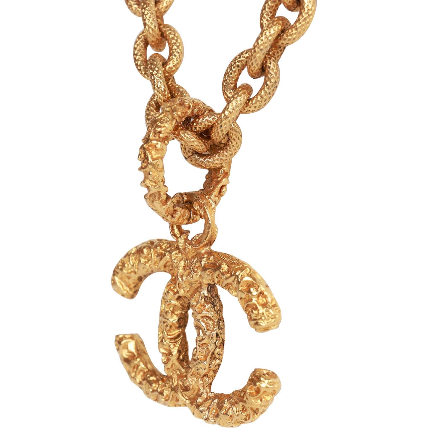 Vintage Chanel Gold Plated Lava CC Pendant Necklace
