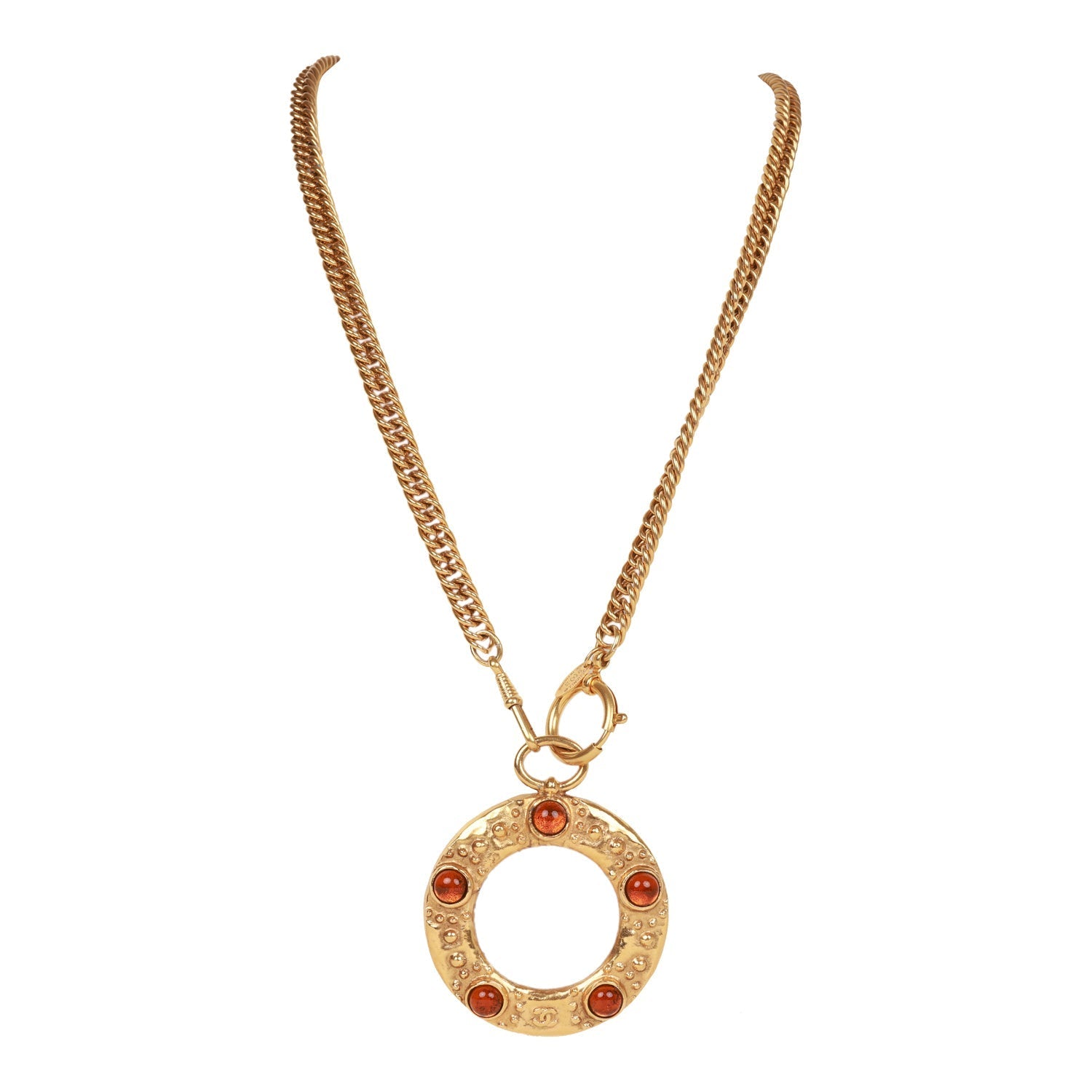 Vintage Chanel Gold Plated Gripoix Loupe Cocomark Necklace