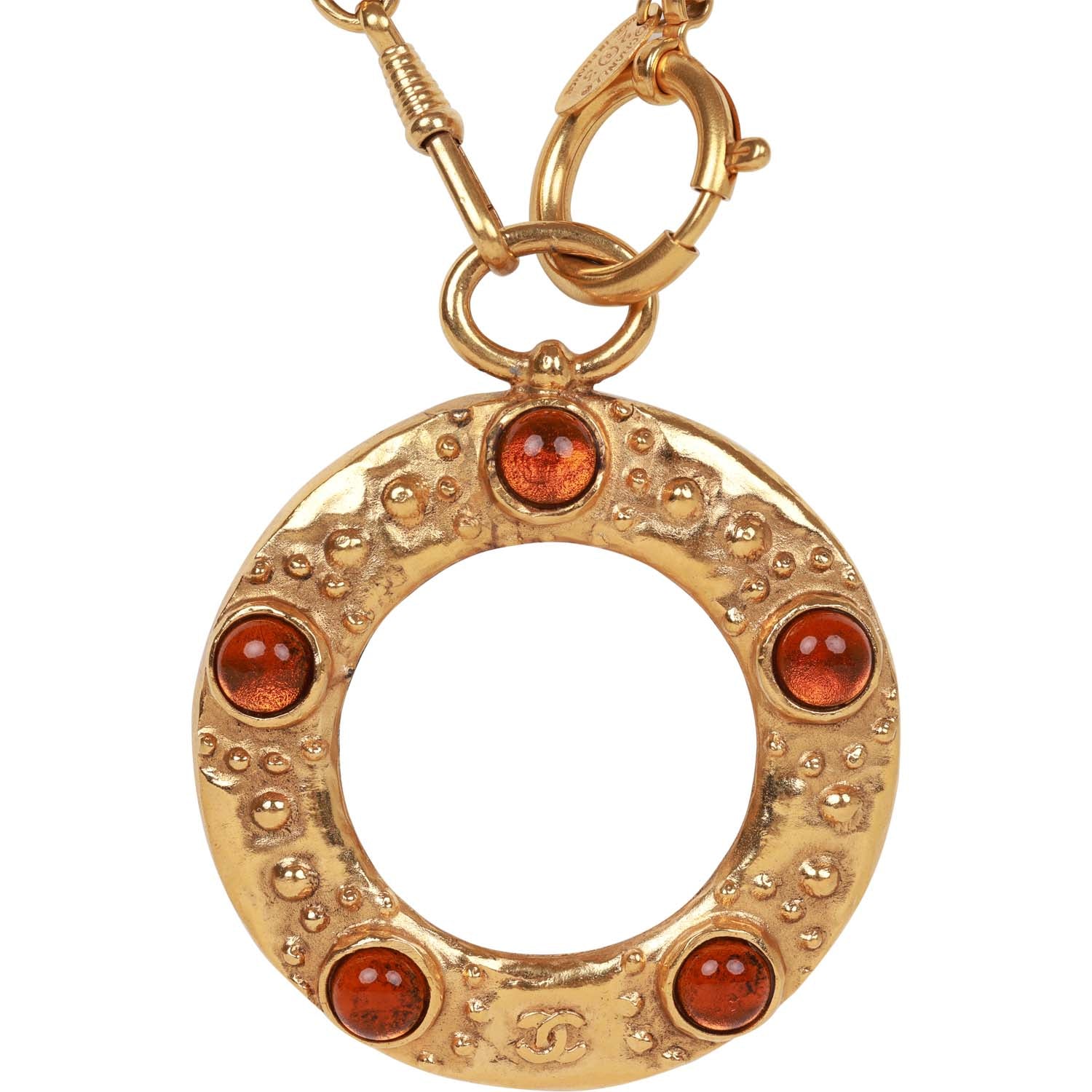 Vintage Chanel Gold Plated Gripoix Loupe Cocomark Necklace