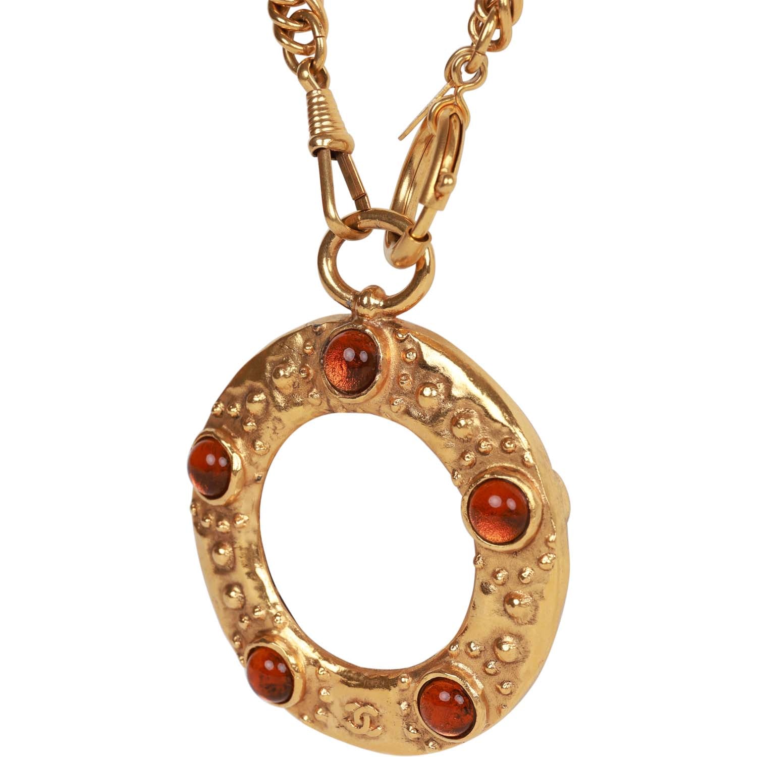 Vintage Chanel Gold Plated Gripoix Loupe Cocomark Necklace