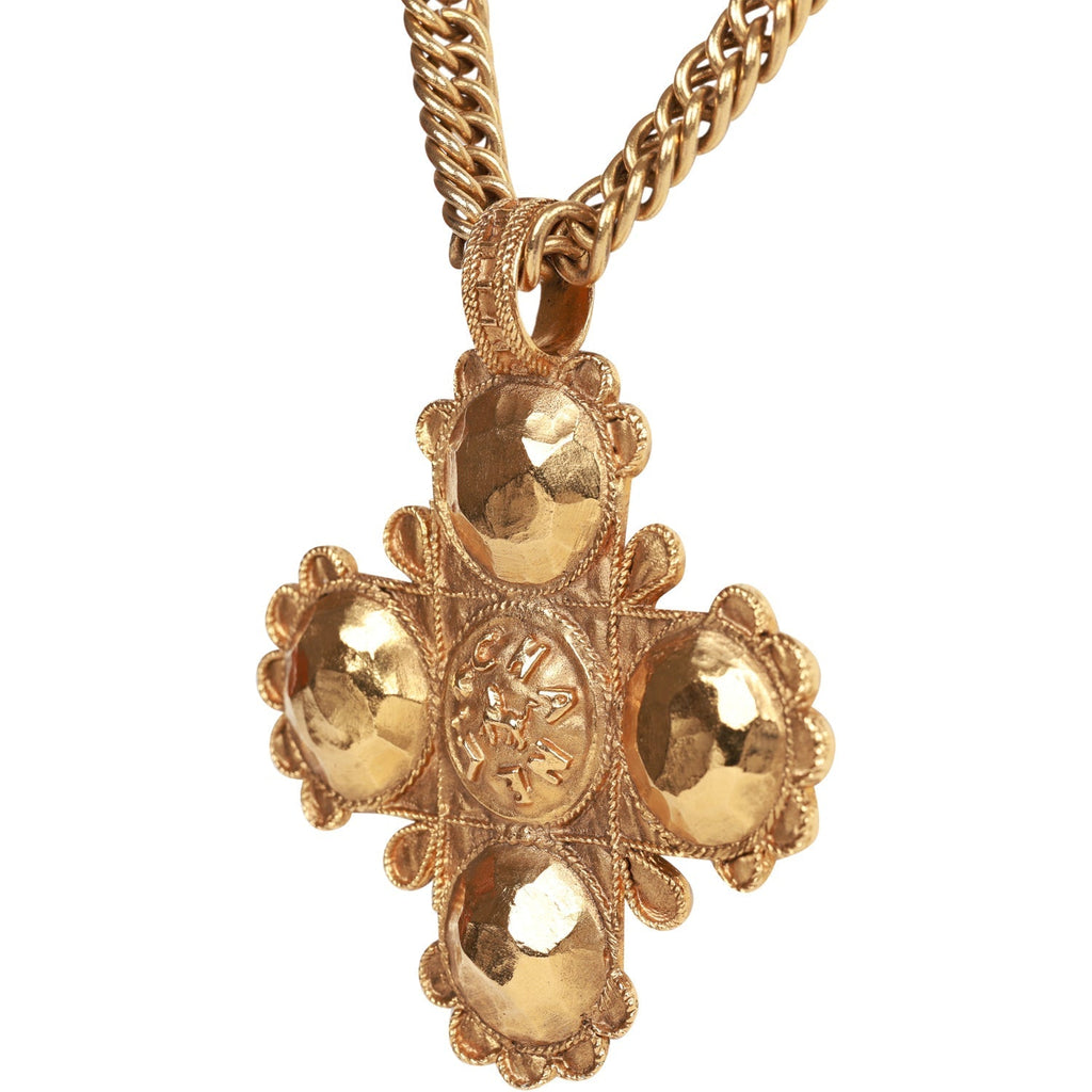 Vintage Chanel Gold Plated Lion Cross Pendant Necklace